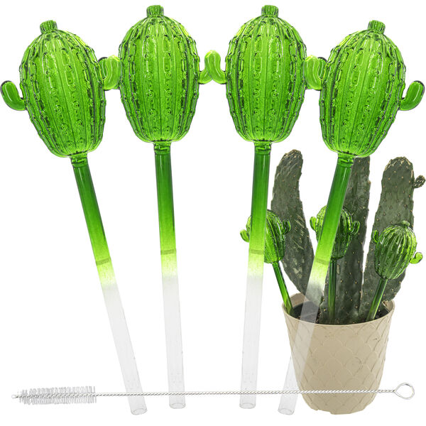 Aqua Glass Plant Watering Cactus Globes - Automatic Self Watering Drip Irrigation Ideal for Vacation Plant Care, Indoor/Outdoor Potted Flowers, Herbs, Houseplants - 10" 6-7 oz 4pc Set