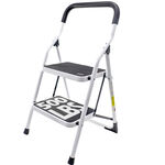 Metal 2 Step Stool Ladder Foldable with Non Slip Ergonomic Handle & Platform - Foldable, Heavy Duty, Lightweight, Compact & Collapsible Steel Safety Kitchen Step Stool - 45 Height