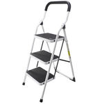 Metal 3 Step Stool Ladder Foldable with Non Slip Ergonomic Handle & Platform -  Heavy Duty, Lightweight, Compact & Collapsible Steel Safety Kitchen Step Stool - 45 Height