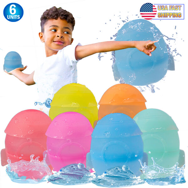 Reusable Refillable Water Balloons - 6PC Auto Self Sealing, Quick Fill, Soft & Durable Silicone Splash Balls for Fast, Fun, and Safe Water Play -  Collapsible Portable, Perfect for Kids and Adults - Summer Outdoor  Pool Play, Backyard Games