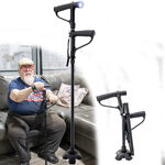 Folding Walking Cane with LED Light w/ Extra Rotating Support Handle, Lightweight, 4 Adjustable Height, Self Standing Quad Base, Comfortable Grip, Perfect for Elderly Senors and People with Limited Mobility