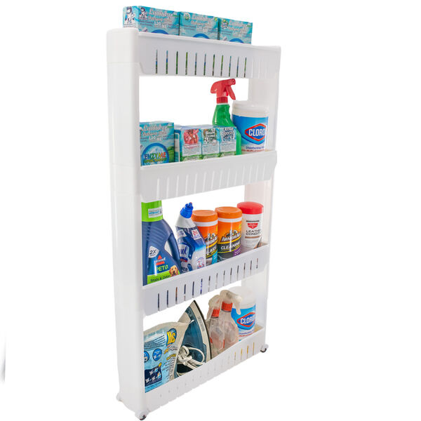 Slim Rolling Storage Cart 4 Tier Narrow Space Saving Mobile Shelving Utility Cart - For Bathroom and Laundry Room Organization -  Sturdy Organizer for Kitchen, Garage, and Office