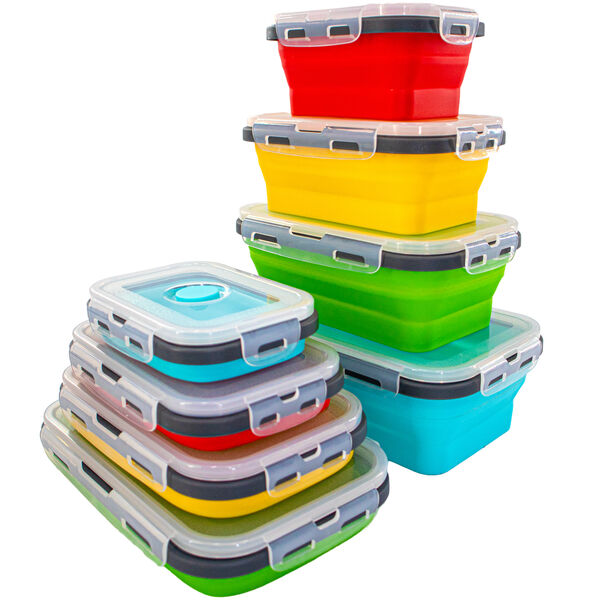 Collapsible Stackable Food Storage Containers 4pc- Silicone, Portable, Leak Proof, Airtight Lunch Boxes with Durable and Space-Saving Design for Meal Prep, Freezer, Pantry, and Bento Use