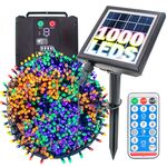 Solar Christmas Tree Outdoor Lights 1000 LED - 364ft RGB Multicolor Waterproof String Lights with Remote, Timer, 8 Modes - for Christmas Tree, Garden, Patio, Fence, Party, and Holiday Decorations