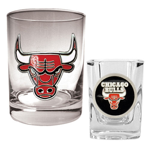 Chicago Bulls NBA Rocks Glass & Square Shot Glass Set - Primary Logochicago 