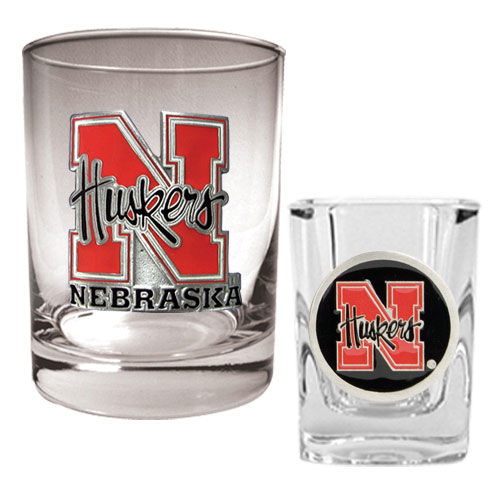 Nebraska Cornhuskers NCAA Rocks Glass And Shot Glass Setnebraska 