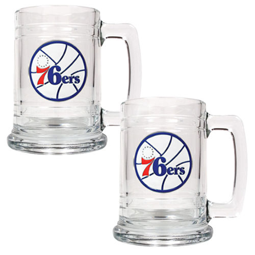 Philadelphia 76ers NBA 2pc 15oz Glass Tankard Set - Primary Logo