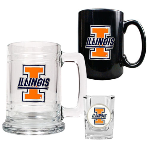 Illinois Fighting Illini NCAA 15oz Tankard, 15oz Ceramic Mug & 2oz Shot Glass Set - Primary Logoillinois 