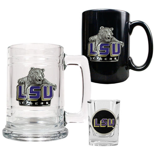 LSU Tigers NCAA 15oz Tankard, 15oz Ceramic Mug & 2oz Shot Glass Set - Primary Logolsu 