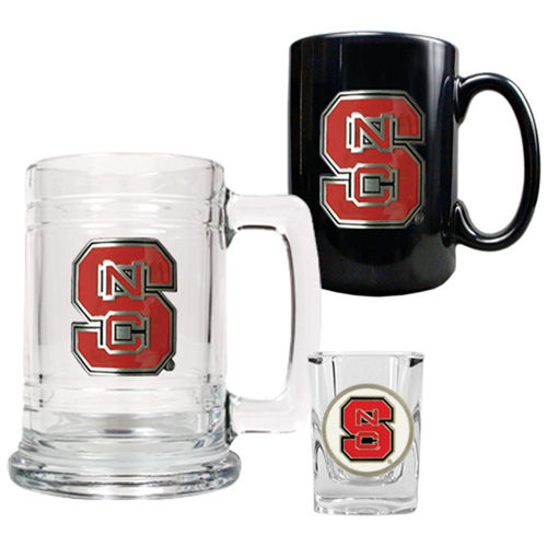 North Carolina State Wolfpack NCAA 15oz Tankard, 15oz Ceramic Mug & 2oz Shot Glass Set- Primary Logo