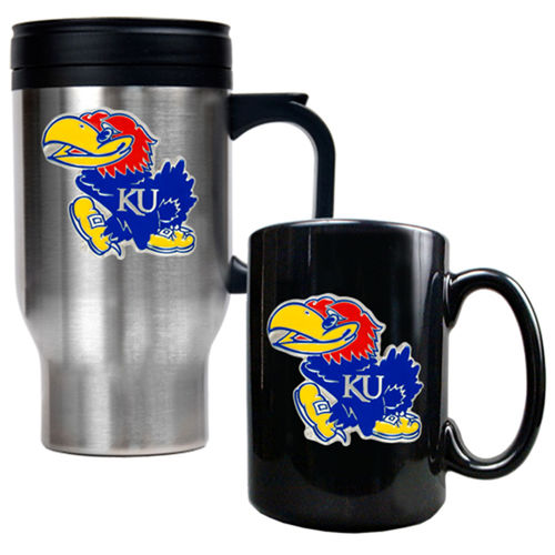 Kansas Jayhawks NCAA Stainless Travel Mug And Ceramic Mug Setkansas 