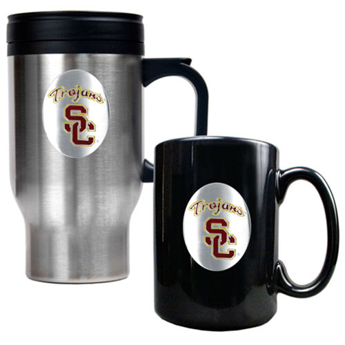 USC Trojans NCAA Stainless Travel Mug And Ceramic Mug Setusc 