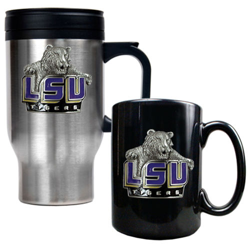 LSU Tigers NCAA Stainless Travel Mug And Ceramic Mug Setlsu 