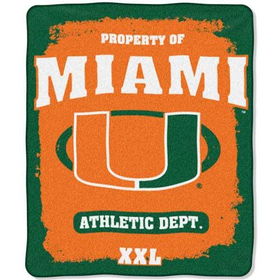 Miami Hurricanes NCAA Property of" Micro Raschel Blanket (50"x60")"miami 