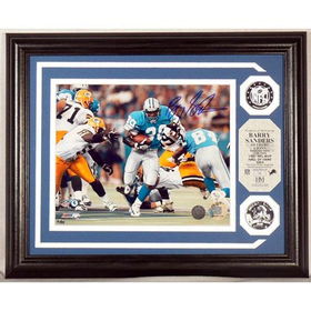 Barry Sanders Autographed Horizontal" Photo Mint W/ Two Silver Coins"barry 